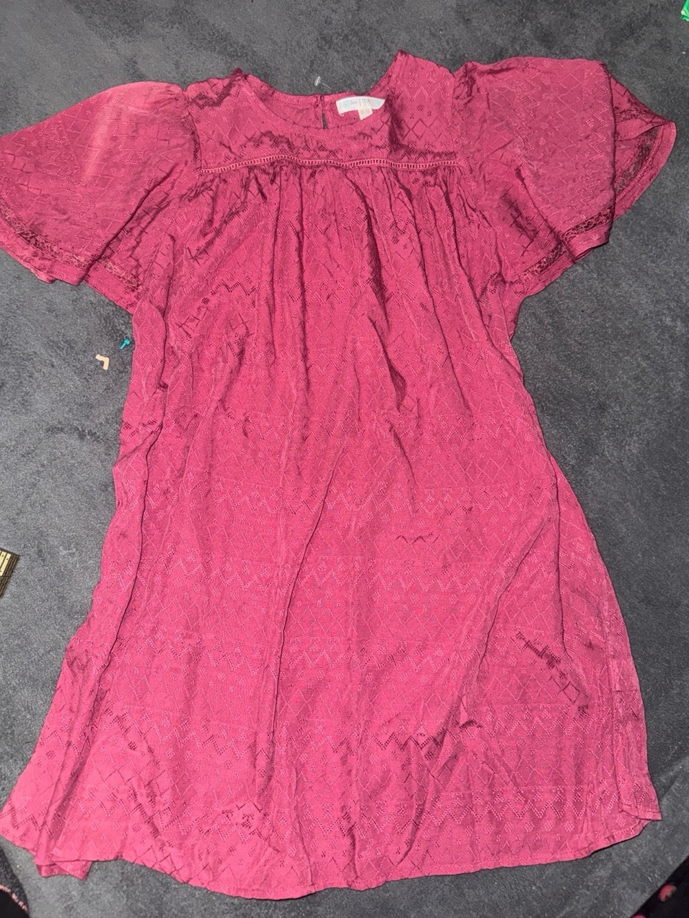 love, Fire Burgundy Lace-Pattern Mini Dress